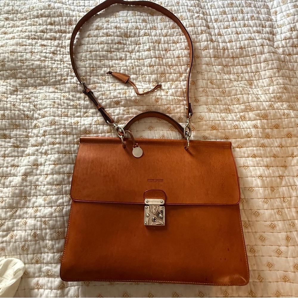 Dooney & Bourke Brown Leather small briefcase with Silver Hardware.